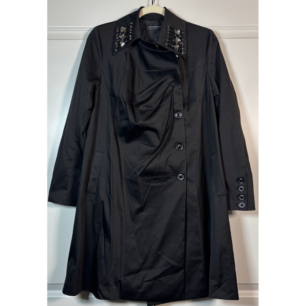 Vintage Y2K Rinascimento Womens Draped Coat Black Embellished Beaded Collar L